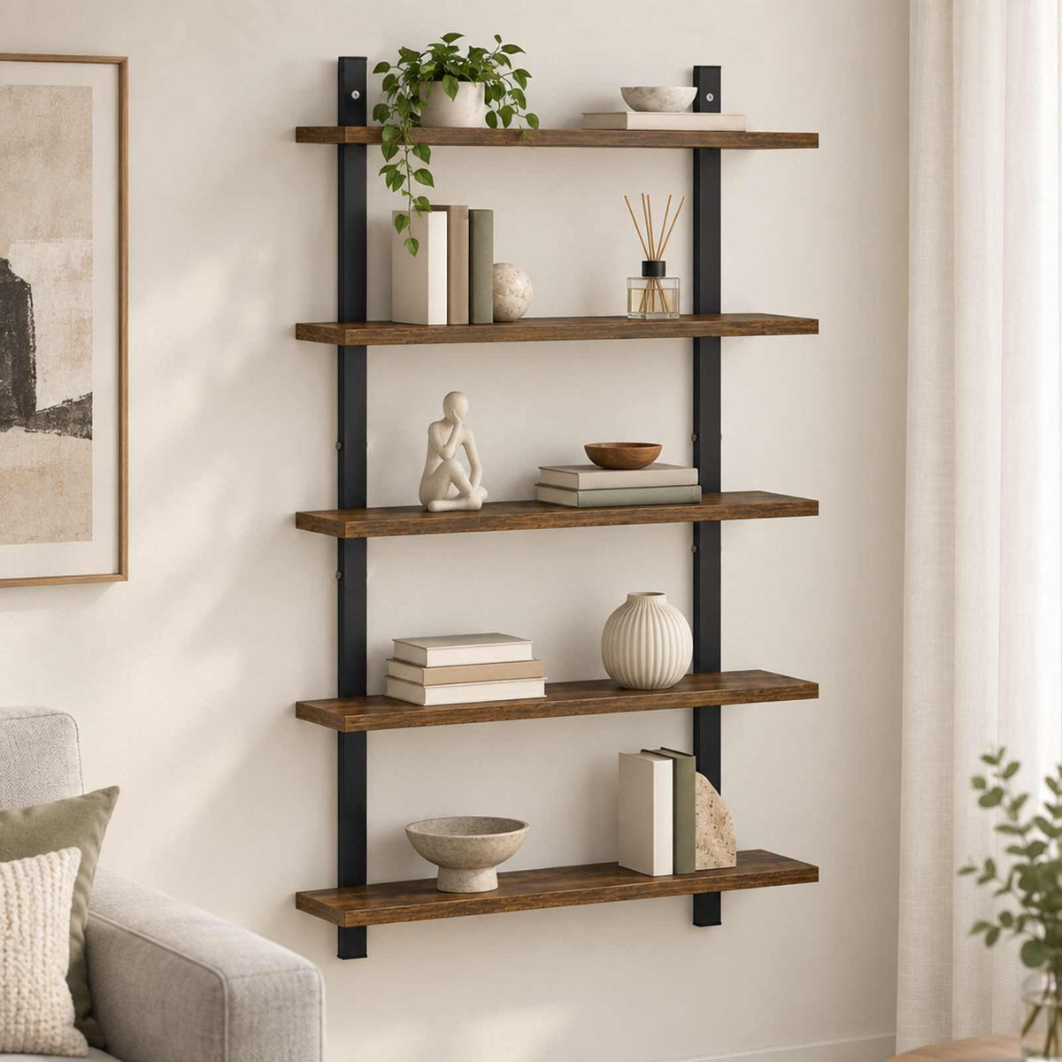 Ράφι Τοίχου Καπνισμένο Ξύλο Δρυός 60.5 x 13.5 x 102.5 cm - Pakobazaar