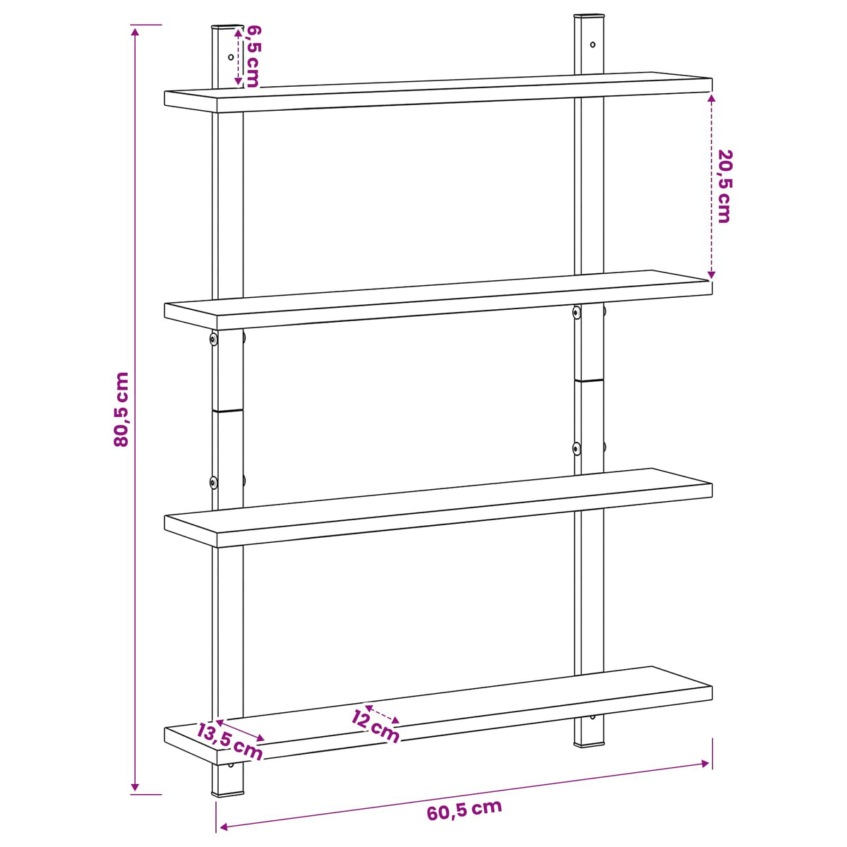 Ράφι Τοίχου Μαύρη Δρυς 60.5 x 13.5 x 80.5 cm Επεξεργασμένο Ξύλο - Pakobazaar