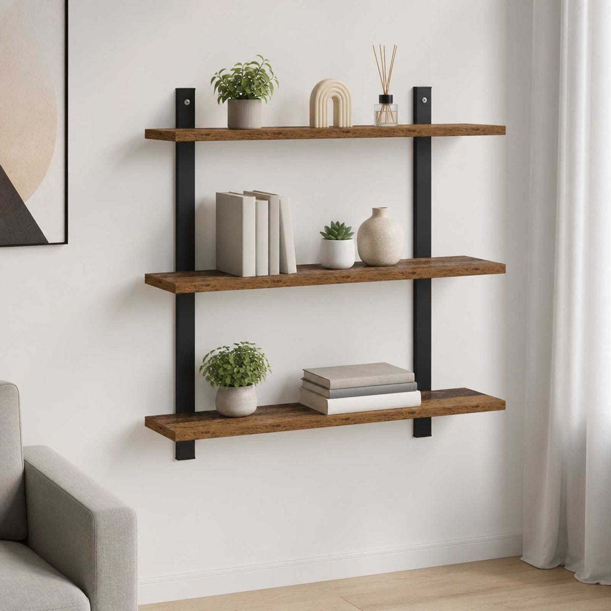 Ράφι Τοίχου Καπνισμένο Ξύλο Δρυός 60,5 x 13,5 x 58,5 cm - Pakobazaar