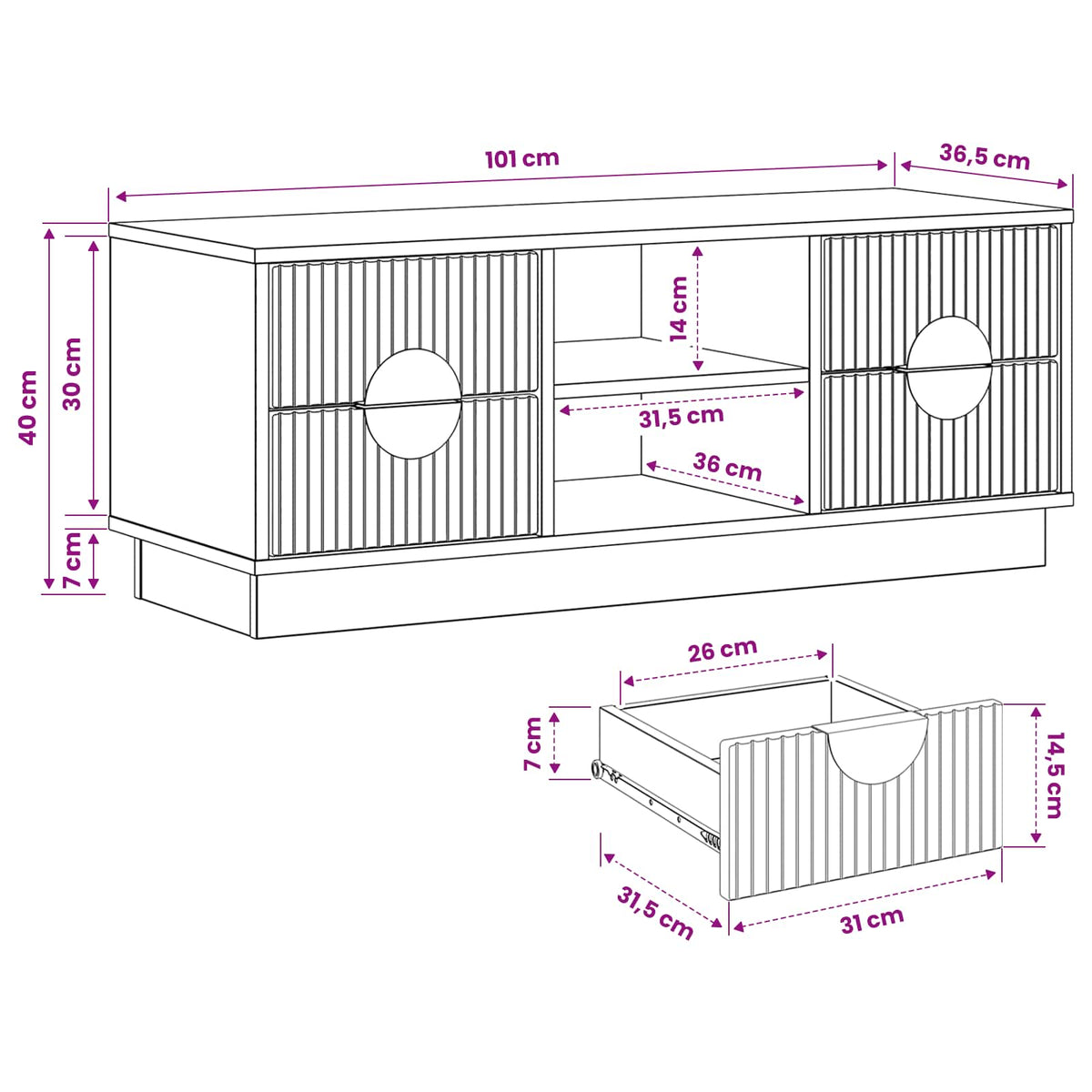 Ντουλάπι TV VENRAY 101 x 36,5 x 40 cm Μαύρο
