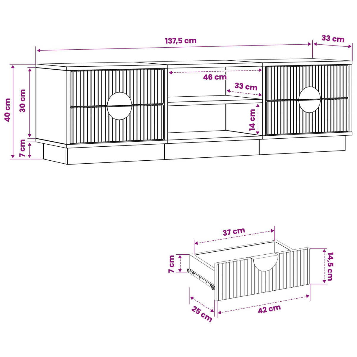 Ντουλάπι TV VENRAY 137,5 x 33 x 40 cm Γκρι Σκυροδέματος