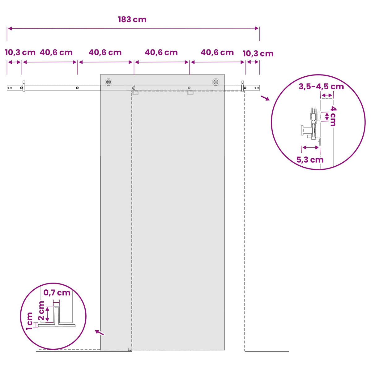Μηχανισμός συρόμενης πόρτας 183 cm Ατσάλι Μαύρο