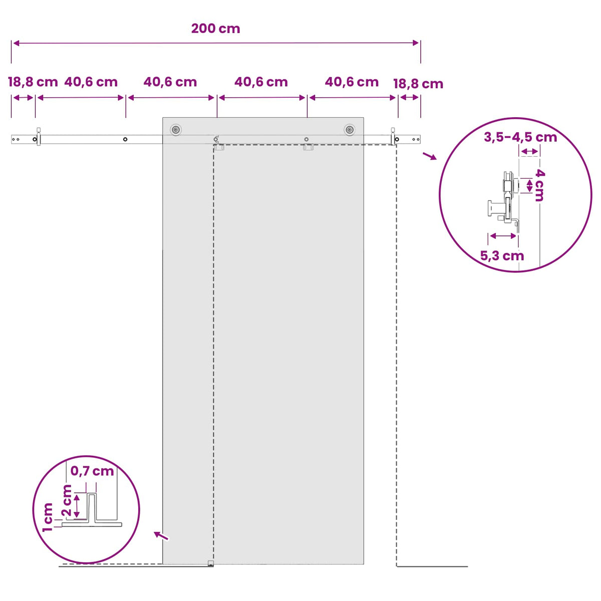 Μηχανισμός συρόμενης πόρτας 200 cm Ατσάλι Μαύρο