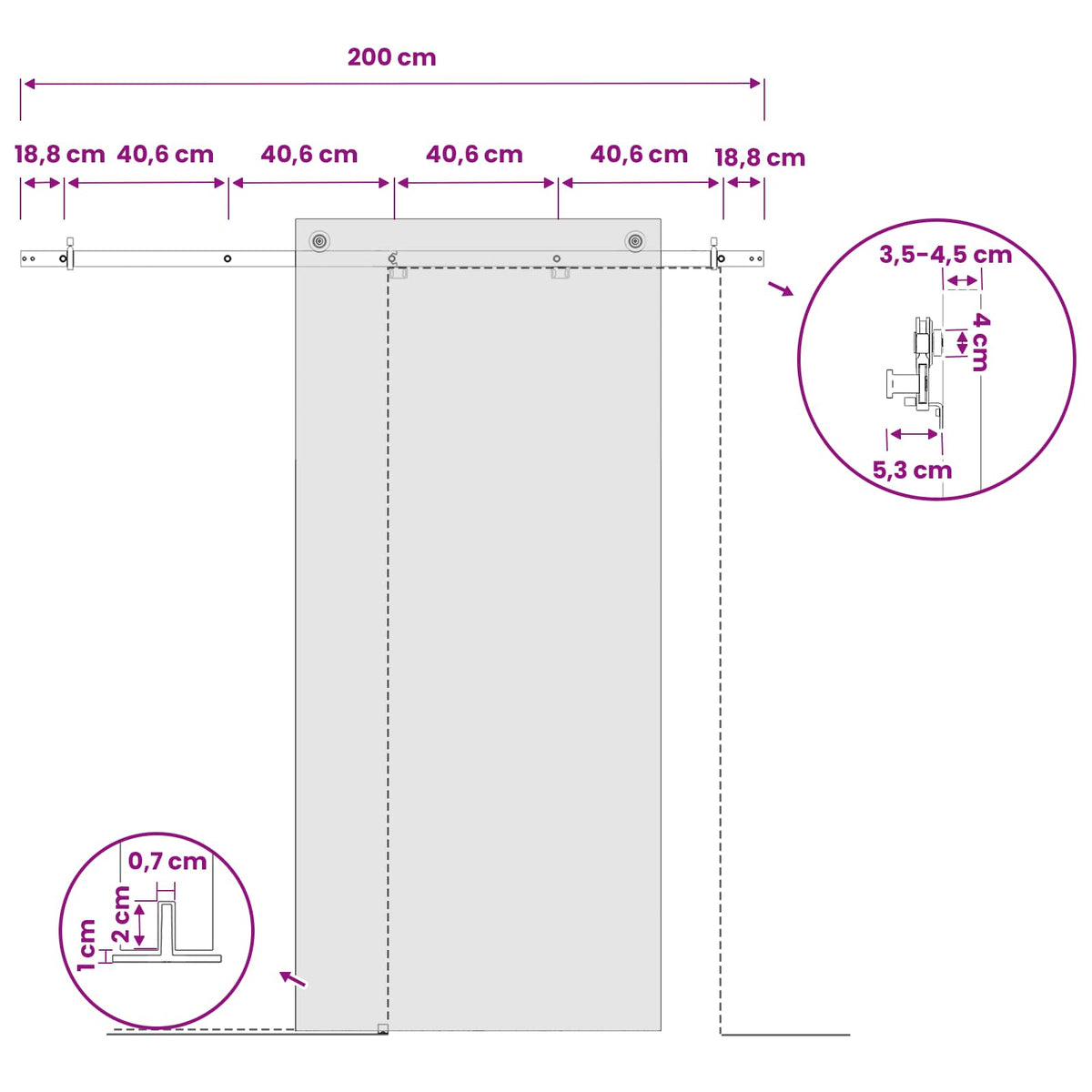 Μηχανισμός συρόμενης πόρτας 200 cm Ατσάλι Λευκό