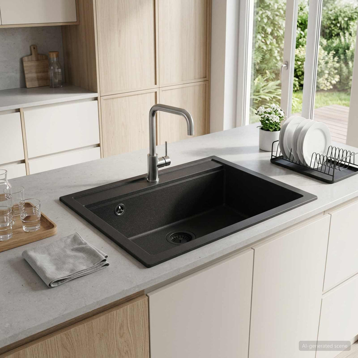 Νεροχύτης Κουζίνας Μία Γούρνα Γρανίτης 60 x 51 x 30,5 εκ.