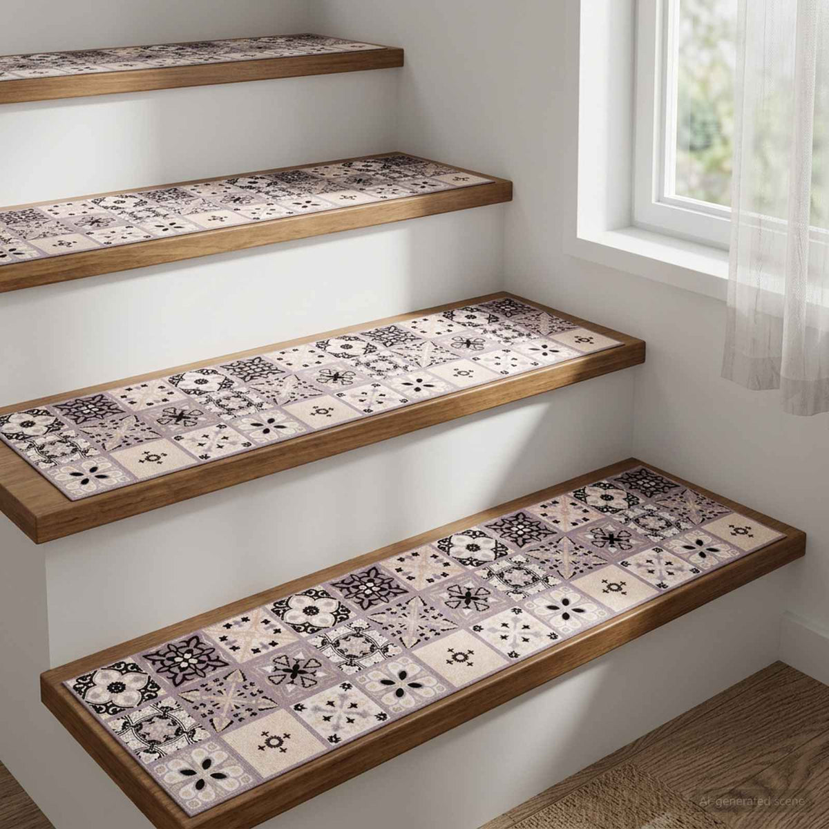 Πατάκια σκάλας 15 τμχ. 76 x 20 cm Γκρι και Μαύρο Πολυεστέρας - Pakobazaar