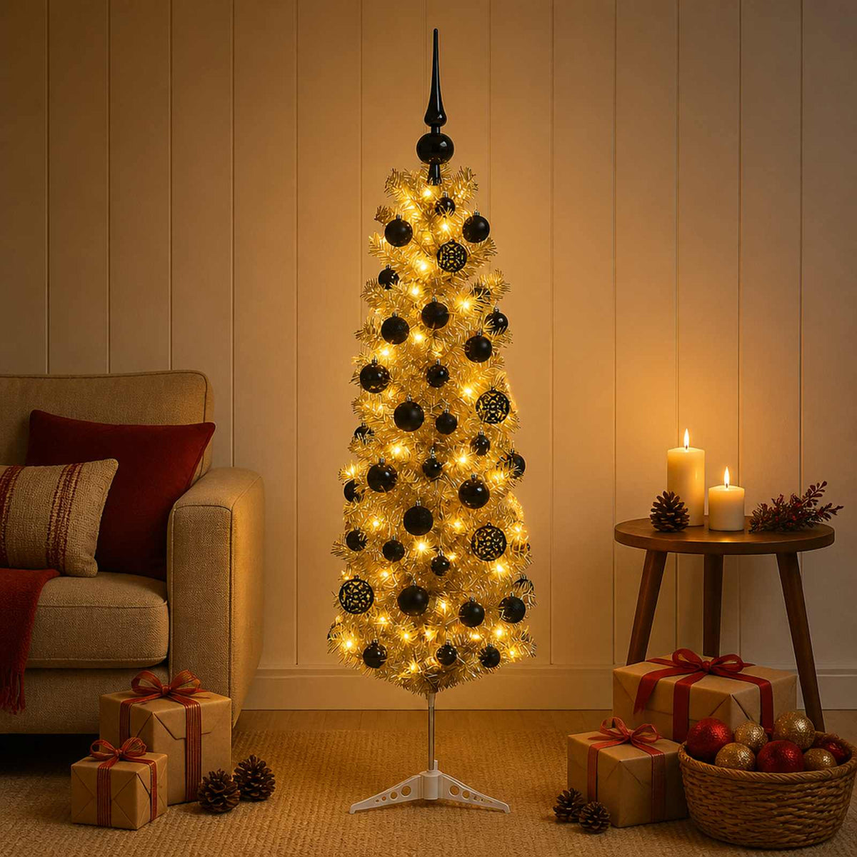 Τεχνητό Λεπτό Χριστουγεννιάτικο Δέντρο με Μπάλες 150 εκ.