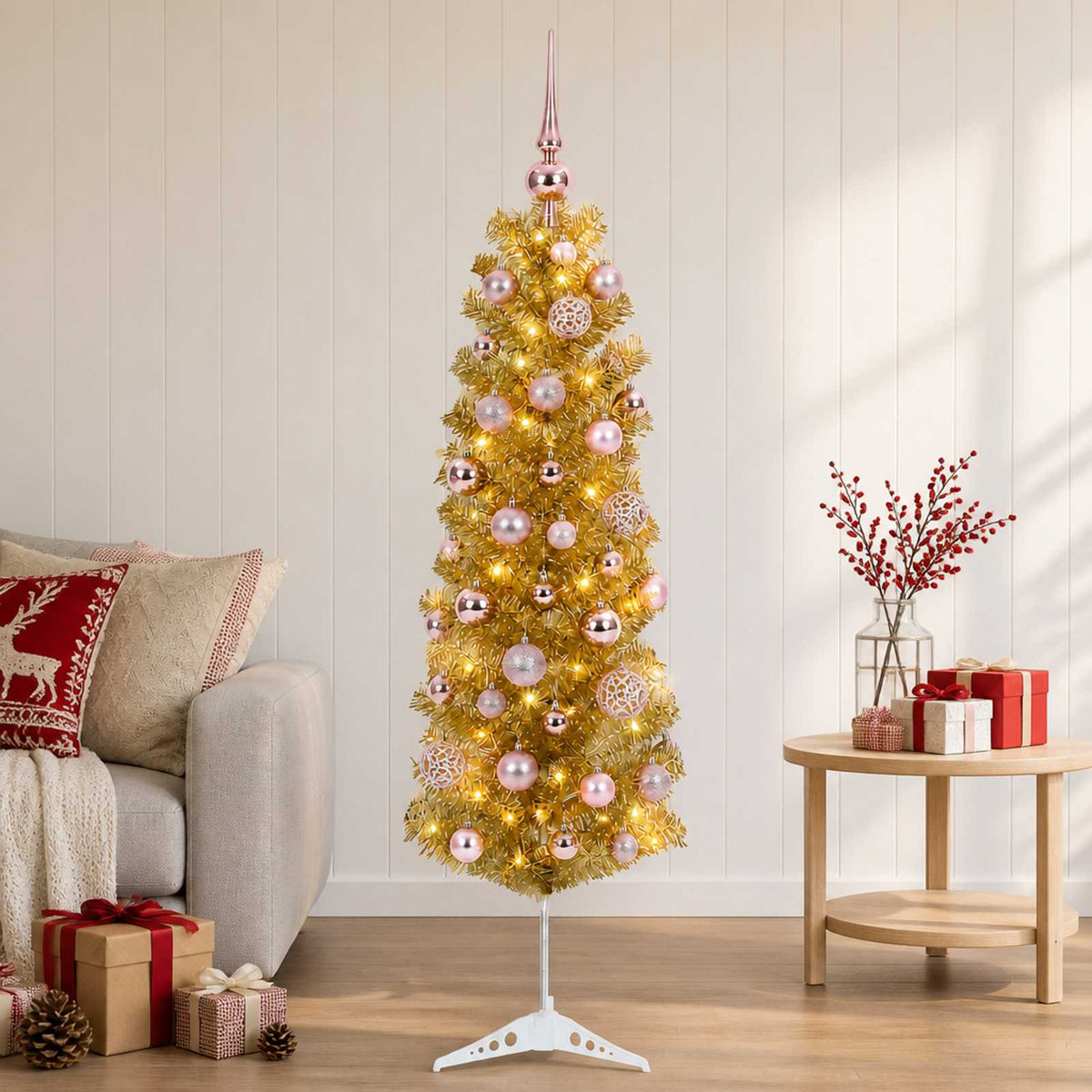 Τεχνητό Λεπτό Χριστουγεννιάτικο Δέντρο με Μπάλες 120 εκ.