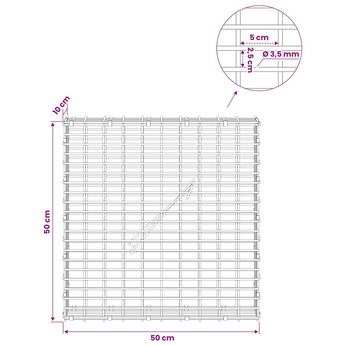 Γκαμπιόν με σύρμα 3,5 χλστ και πλέγμα 5x2,5 εκ 50x10x50 εκ - Pakobazaar
