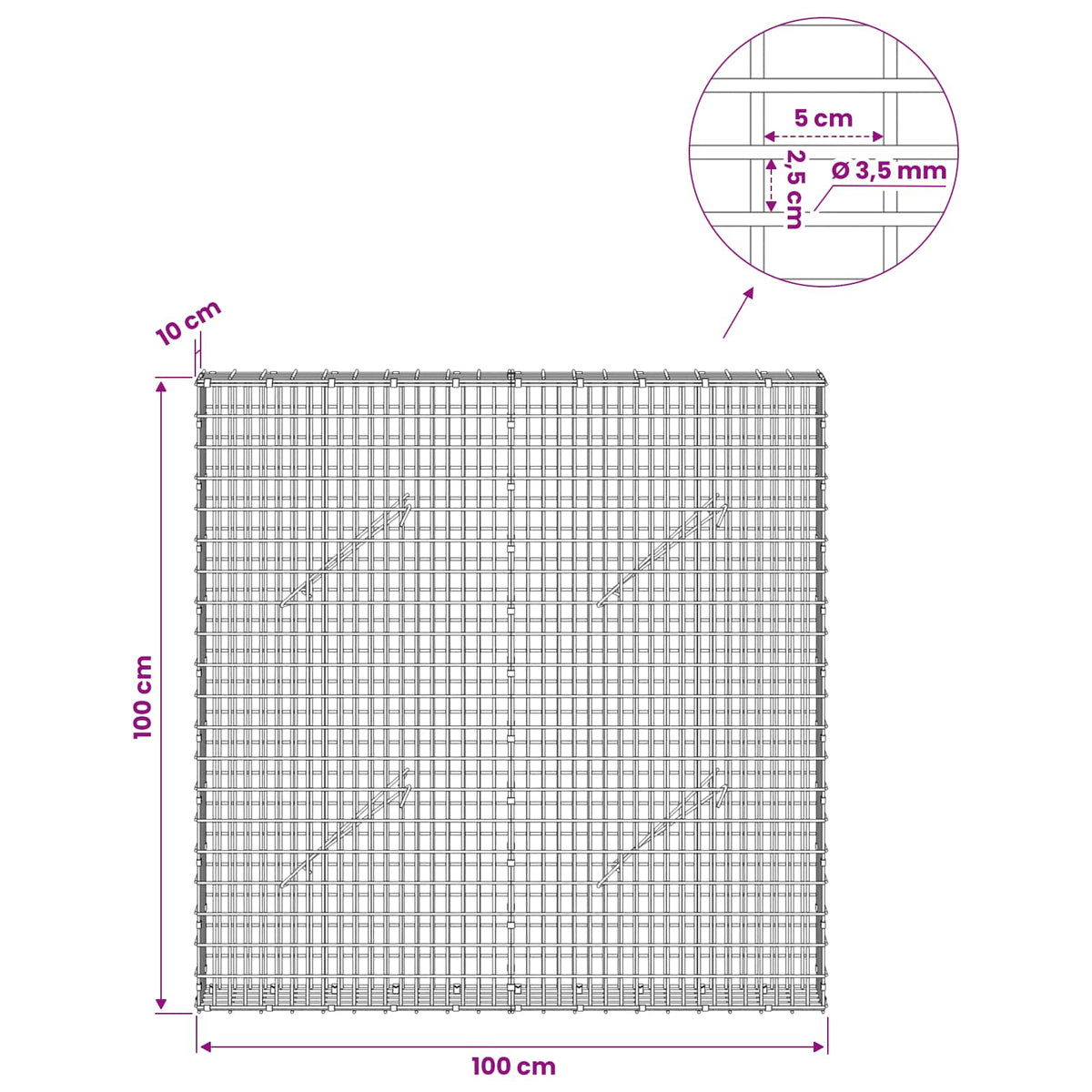 Γκαμπιόν με σύρμα 3,5 χλστ και πλέγμα 5x2,5 εκ 100x10x100 εκ. - Pakobazaar