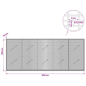 Γκαμπιόν με σύρμα 3,5 χλστ και πλέγμα 5x2,5 εκ 250x10x100 εκ - Pakobazaar