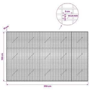 Γκαμπιόν με σύρμα 3,5 χλστ και πλέγμα 5x2,5 εκ 250x10x150 εκ - Pakobazaar
