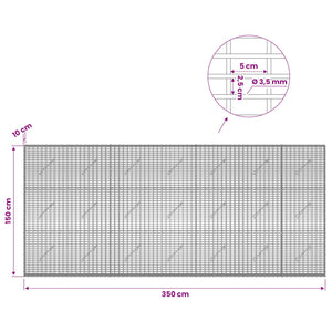 Γκαμπιόν με σύρμα 3,5 χλστ και πλέγμα 5x2,5 εκ 350x10x150 εκ - Pakobazaar