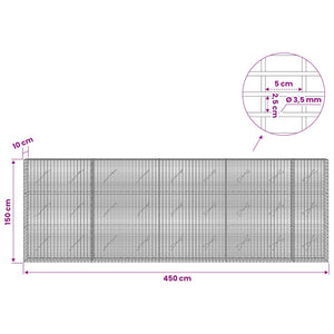 Γκαμπιόν με σύρμα 3,5 χλστ και πλέγμα 5x2,5 εκ 450x10x150 εκ - Pakobazaar