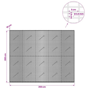 Γκαμπιόν με σύρμα 3,5 χλστ και πλέγμα 5x2,5 εκ 250x10x200 εκ.
