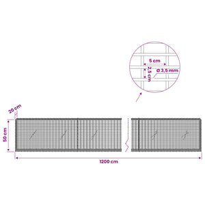 Γκαμπιόν με σύρμα 3,5 χλστ και πλέγμα 5x2,5 εκ 1200x20x50 εκ - Pakobazaar
