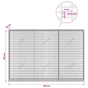 Γκαμπιόν με σύρμα 3,5 χλστ και πλέγμα 5x2,5 εκ 150x20x100 εκ - Pakobazaar