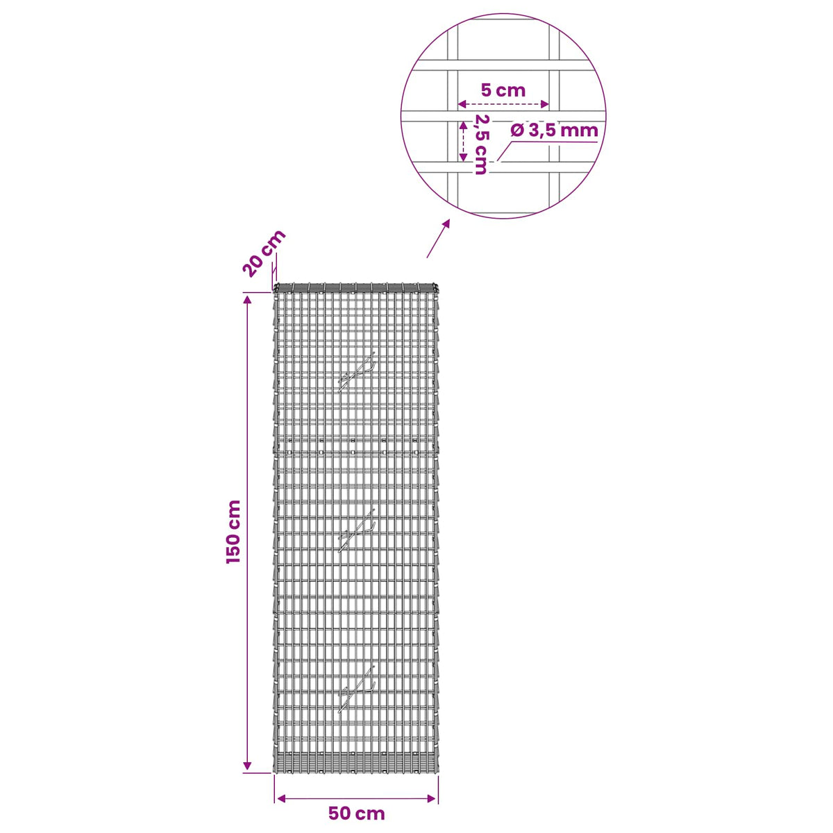 Γκαμπιόν με σύρμα 3,5 χλστ και πλέγμα 5x2,5 εκ 50x20x150 εκ. - Pakobazaar