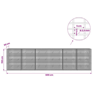 Γκαμπιόν με σύρμα 3,5 χλστ και πλέγμα 5x2,5 εκ 600x20x150 εκ - Pakobazaar