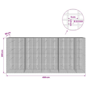 Γκαμπιόν με σύρμα 3,5 χλστ και πλέγμα 5x2,5 εκ 450x20x200 εκ
