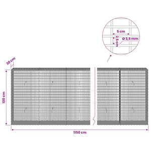 Γκαμπιόν με σύρμα 3,5 χλστ και πλέγμα 5x2,5 εκ 1150x30x100 εκ - Pakobazaar