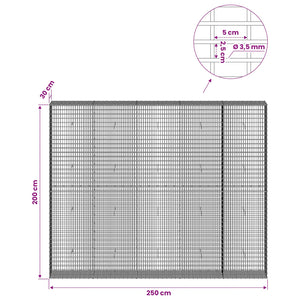 Γκαμπιόν με σύρμα 3,5 χλστ και πλέγμα 5x2,5 εκ 250x30x200 εκ. - Pakobazaar