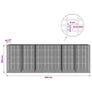 Γκαμπιόν με σύρμα 3,5 χλστ και πλέγμα 5x2,5 εκ 600x30x200 εκ