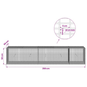 Γκαμπιόν με σύρμα 3,5 χλστ και πλέγμα 5x2,5 εκ 250x50x50 εκ - Pakobazaar