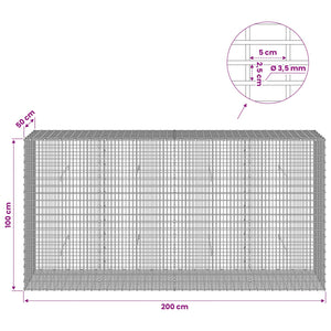 Γκαμπιόν με σύρμα 3,5 χλστ και πλέγμα 5x2,5 εκ 200x50x100 εκ - Pakobazaar