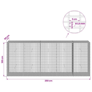 Γκαμπιόν με σύρμα 3,5 χλστ και πλέγμα 5x2,5 εκ 250x50x100 εκ - Pakobazaar