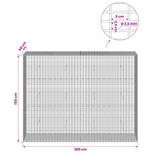 Γκαμπιόν με σύρμα 3,5 χλστ και πλέγμα 5x2,5 εκ 200x50x150 εκ - Pakobazaar