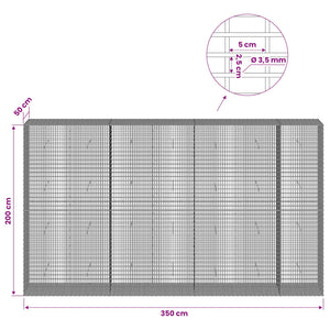 Γκαμπιόν με σύρμα 3,5 χλστ και πλέγμα 5x2,5 εκ 350x50x200 εκ - Pakobazaar