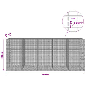 Γκαμπιόν με σύρμα 3,5 χλστ και πλέγμα 5x2,5 εκ 500x50x200 εκ - Pakobazaar