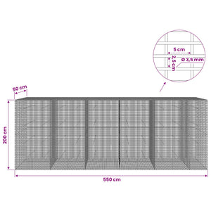 Γκαμπιόν με σύρμα 3,5 χλστ και πλέγμα 5x2,5 εκ 550x50x200 εκ. - Pakobazaar