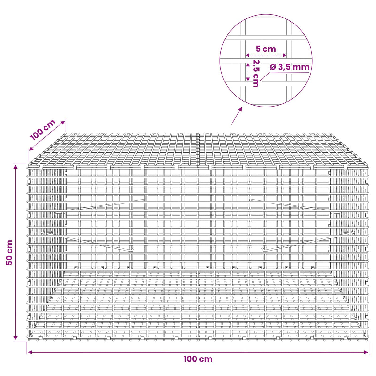Γκαμπιόν με σύρμα 3,5 χλστ και πλέγμα 5x2,5 εκ 100x100x50 εκ - Pakobazaar
