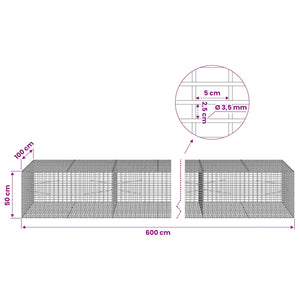 Γκαμπιόν με σύρμα 3,5 χλστ και πλέγμα 5x2,5 εκ 600x100x50 εκ. - Pakobazaar