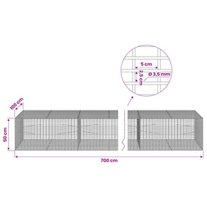 Γκαμπιόν με σύρμα 3,5 χλστ και πλέγμα 5x2,5 εκ 700x100x50 εκ.