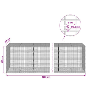 Γκαμπιόν με σύρμα 3,5 χλστ και πλέγμα 5x2,5 εκ 1200x100x100 εκ - Pakobazaar