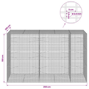 Γκαμπιόν με σύρμα 3,5 χλστ και πλέγμα 5x2,5 εκ 250x100x150 εκ. - Pakobazaar