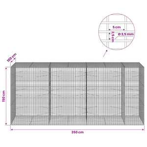 Γκαμπιόν με σύρμα 3,5 χλστ και πλέγμα 5x2,5 εκ 350x100x150 εκ. - Pakobazaar