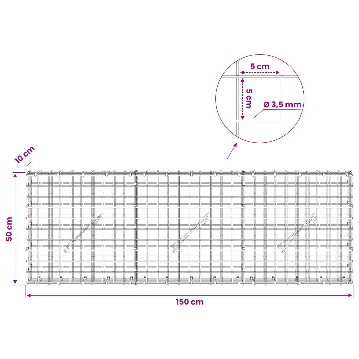Γκαμπιόν με Σύρμα 3,5 mm και Πλέγμα 5x5 cm 150x10x50 εκ