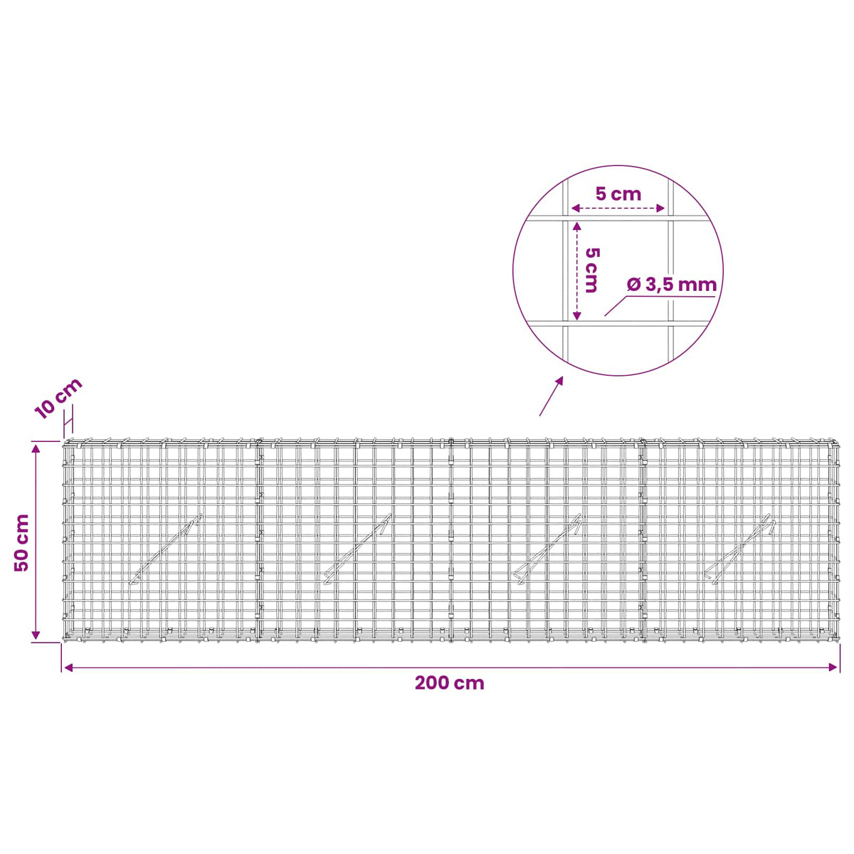 Γκαμπιόν με Σύρμα 3,5 mm και Πλέγμα 5x5 cm 200x10x50 εκ