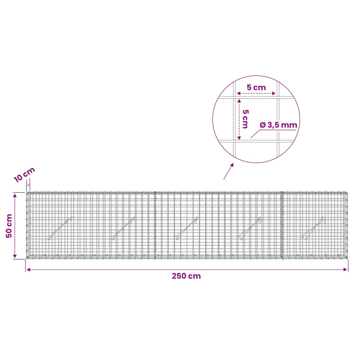 Γκαμπιόν με Σύρμα 3,5 mm και Πλέγμα 5x5 cm 250x10x50 εκ
