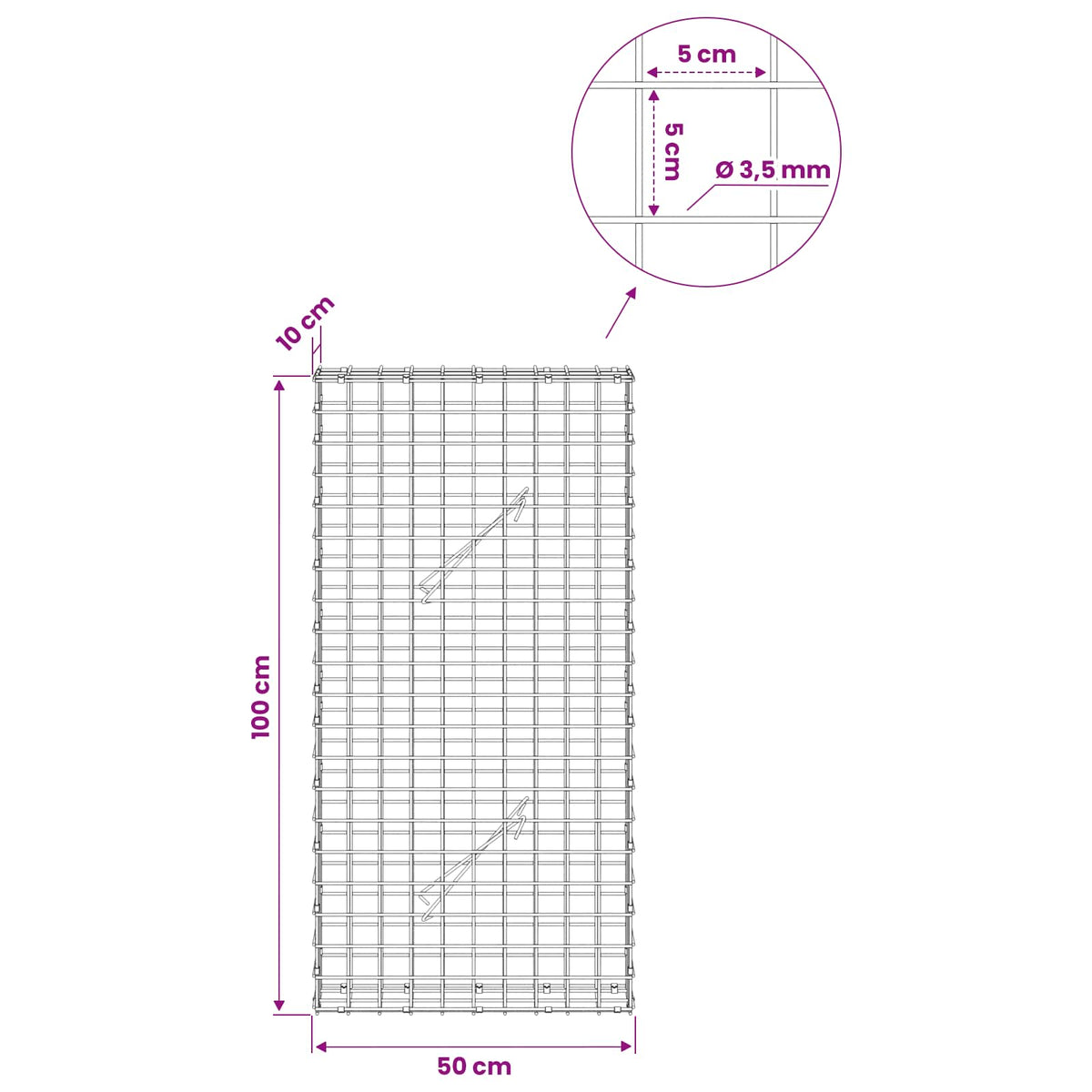 Γκαμπιόν με Σύρμα 3,5 mm και Πλέγμα 5x5 cm 50x10x100 εκ