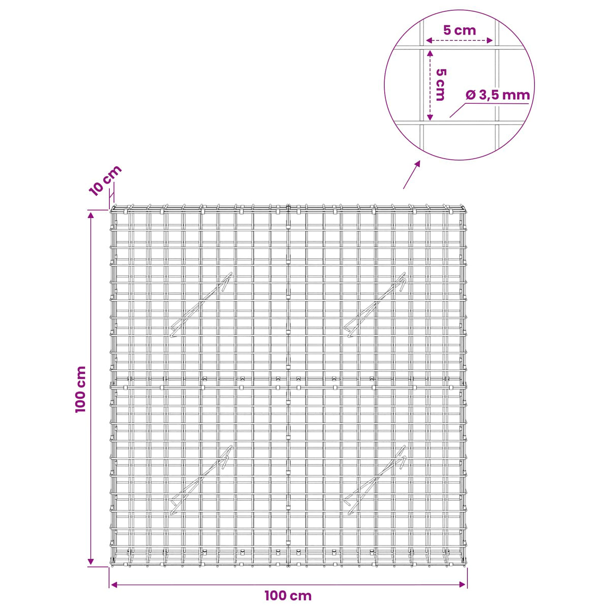 Γκαμπιόν με Σύρμα 3,5 mm και Πλέγμα 5x5 cm 100x10x100 εκ.