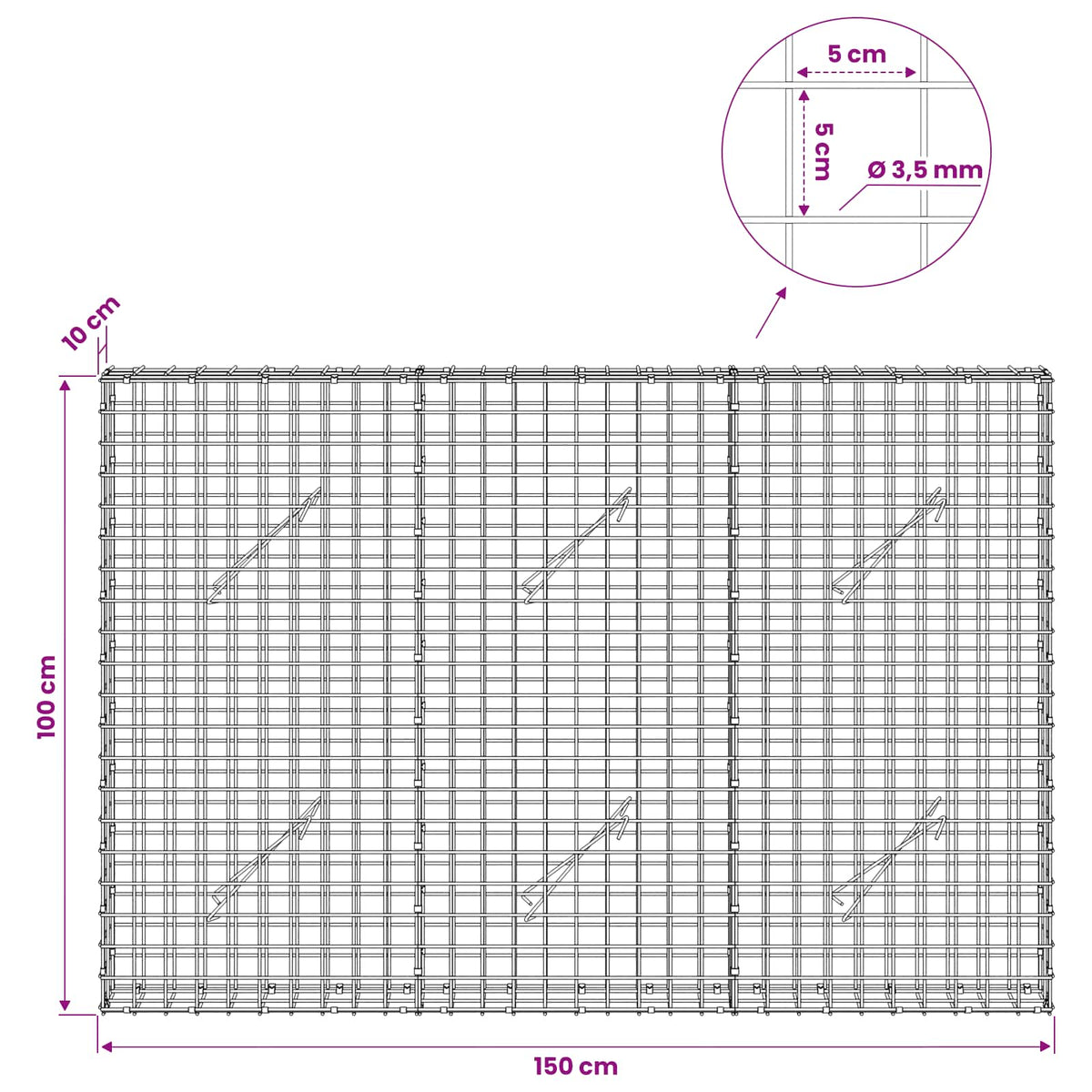 Γκαμπιόν με Σύρμα 3,5 mm και Πλέγμα 5x5 cm 150x10x100 εκ - Pakobazaar
