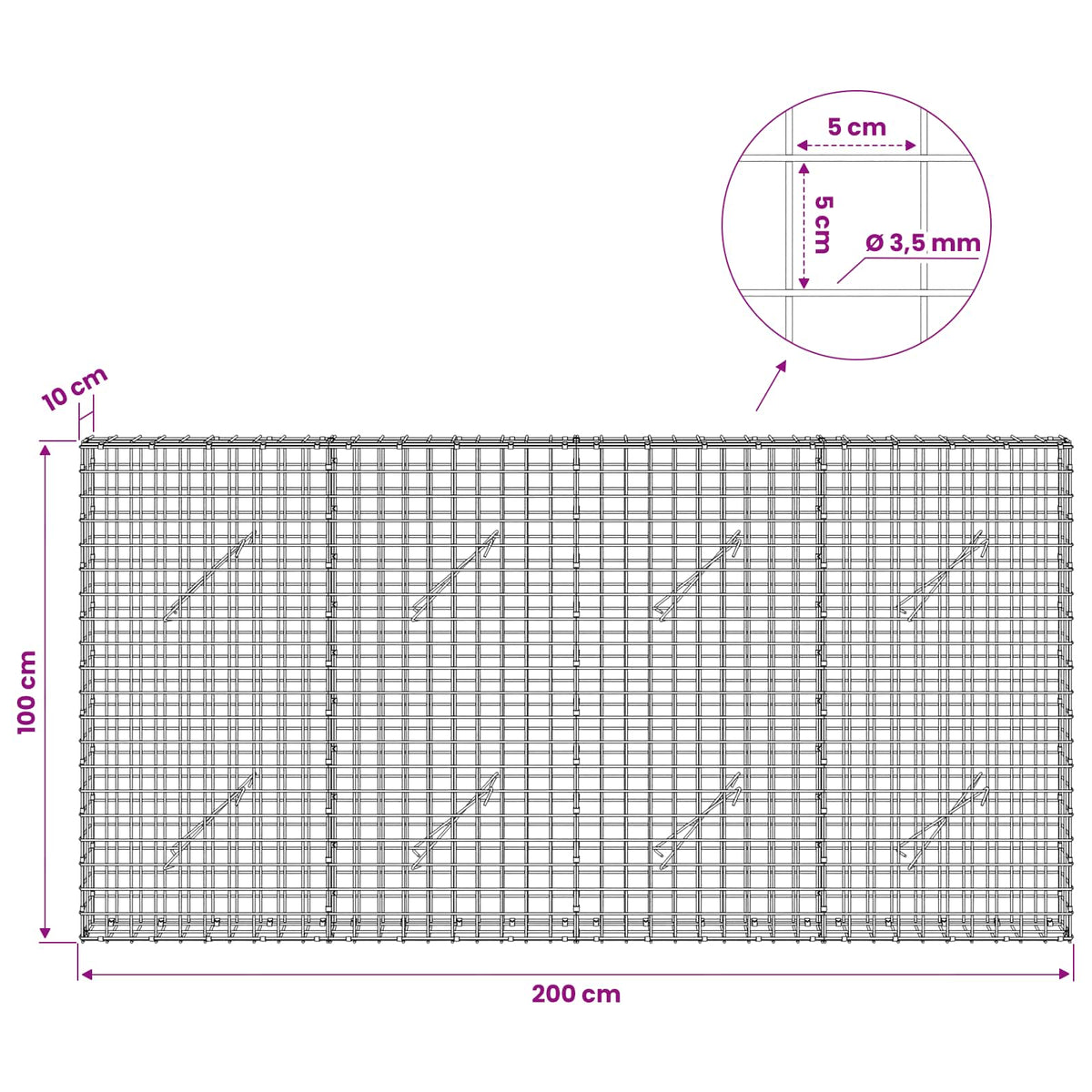 Γκαμπιόν με Σύρμα 3,5 mm και Πλέγμα 5x5 cm 200x10x100 εκ