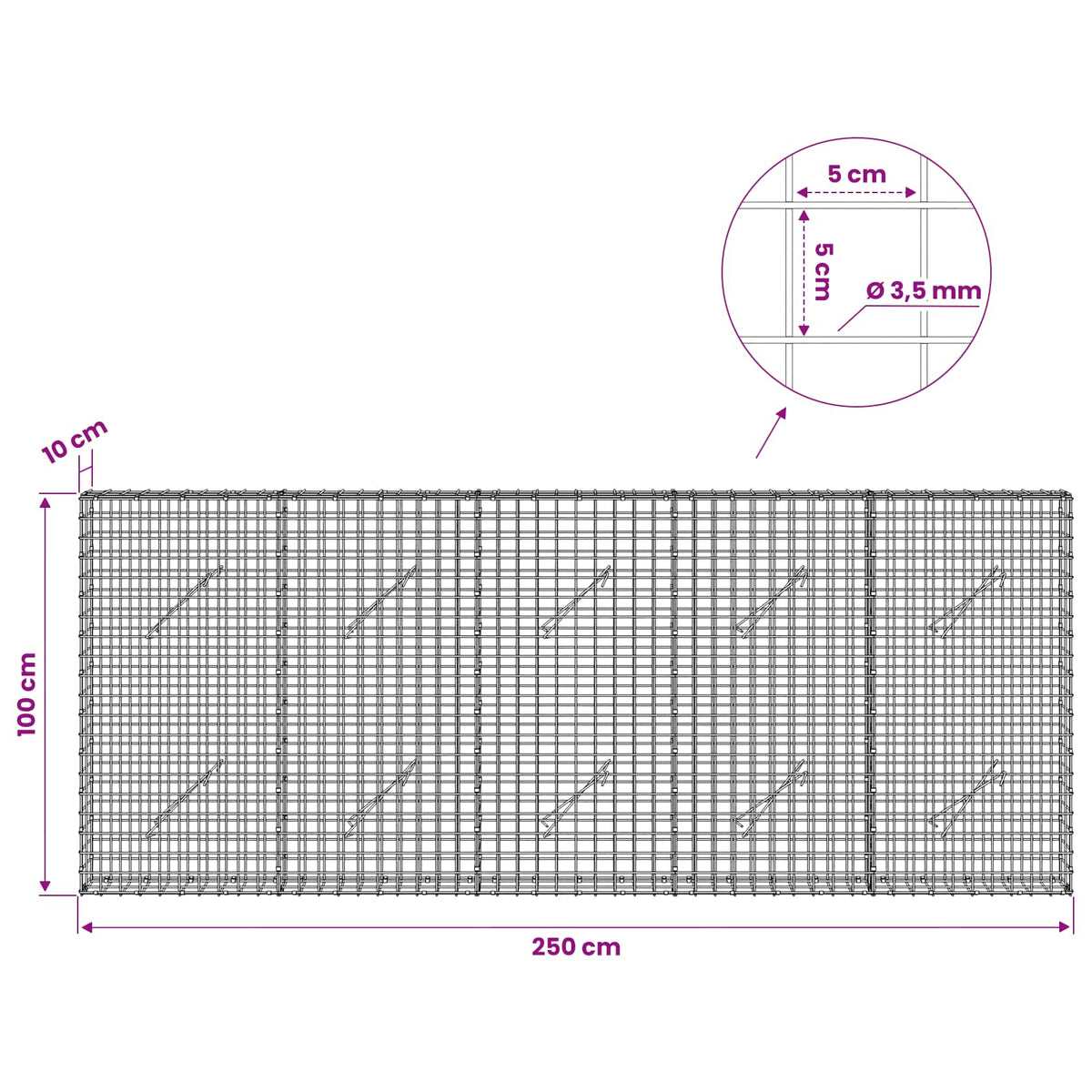 Γκαμπιόν με Σύρμα 3,5 mm και Πλέγμα 5x5 cm 250x10x100 εκ