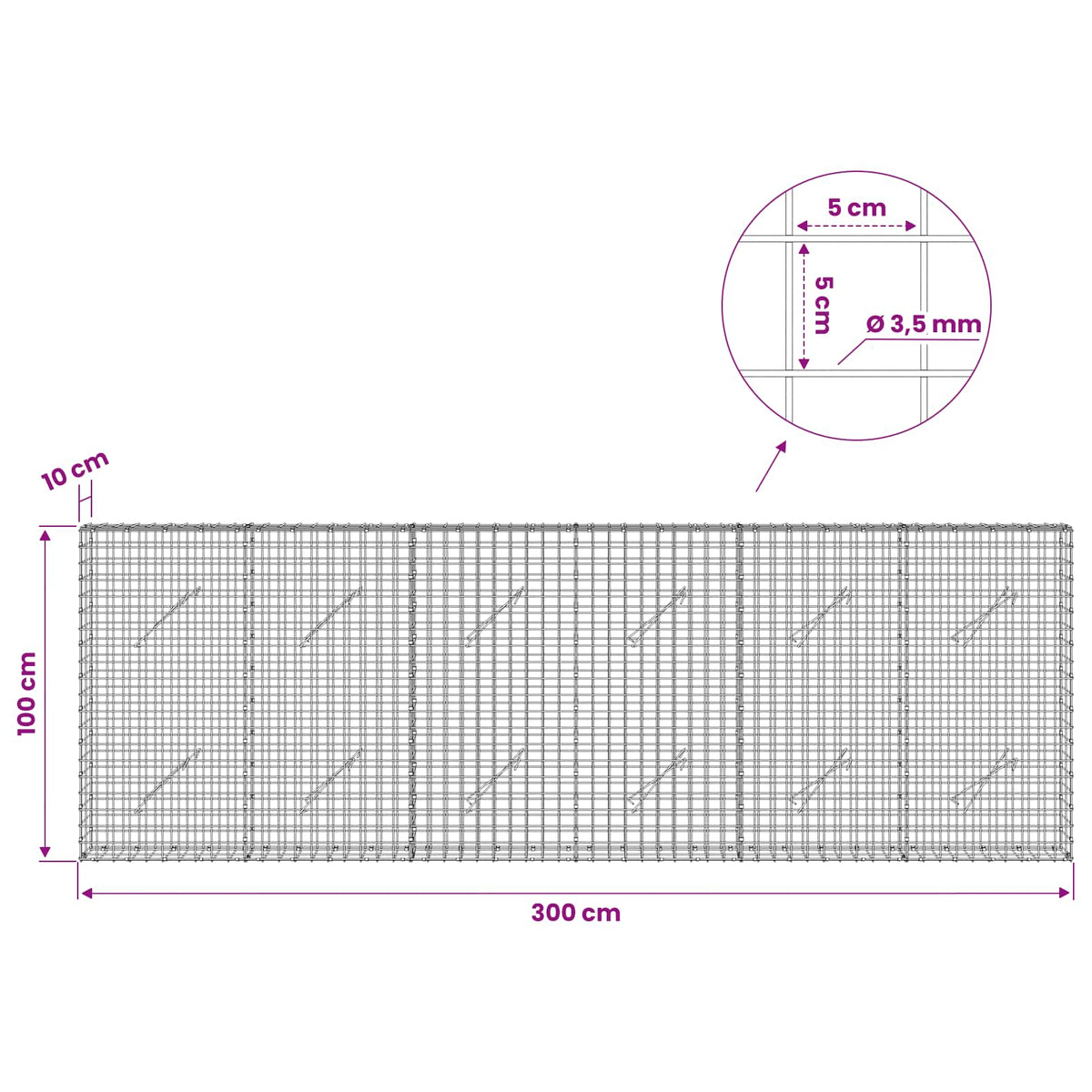 Γκαμπιόν με Σύρμα 3,5 mm και Πλέγμα 5x5 cm 300x10x100 εκ - Pakobazaar