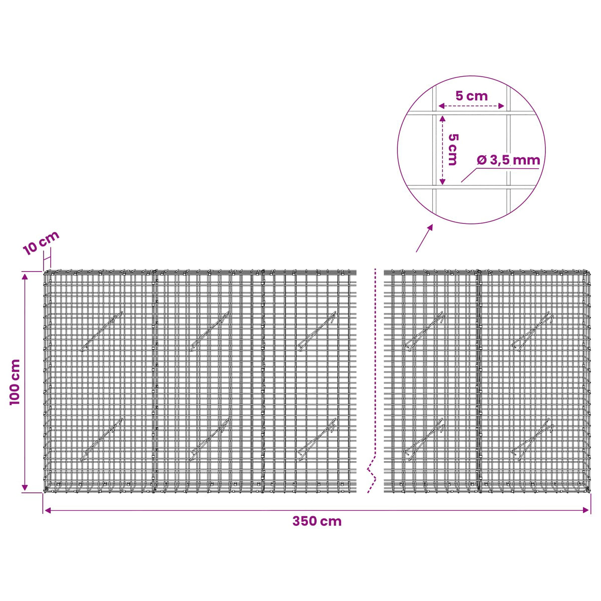 Γκαμπιόν με Σύρμα 3,5 mm και Πλέγμα 5x5 cm 350x10x100 εκ - Pakobazaar